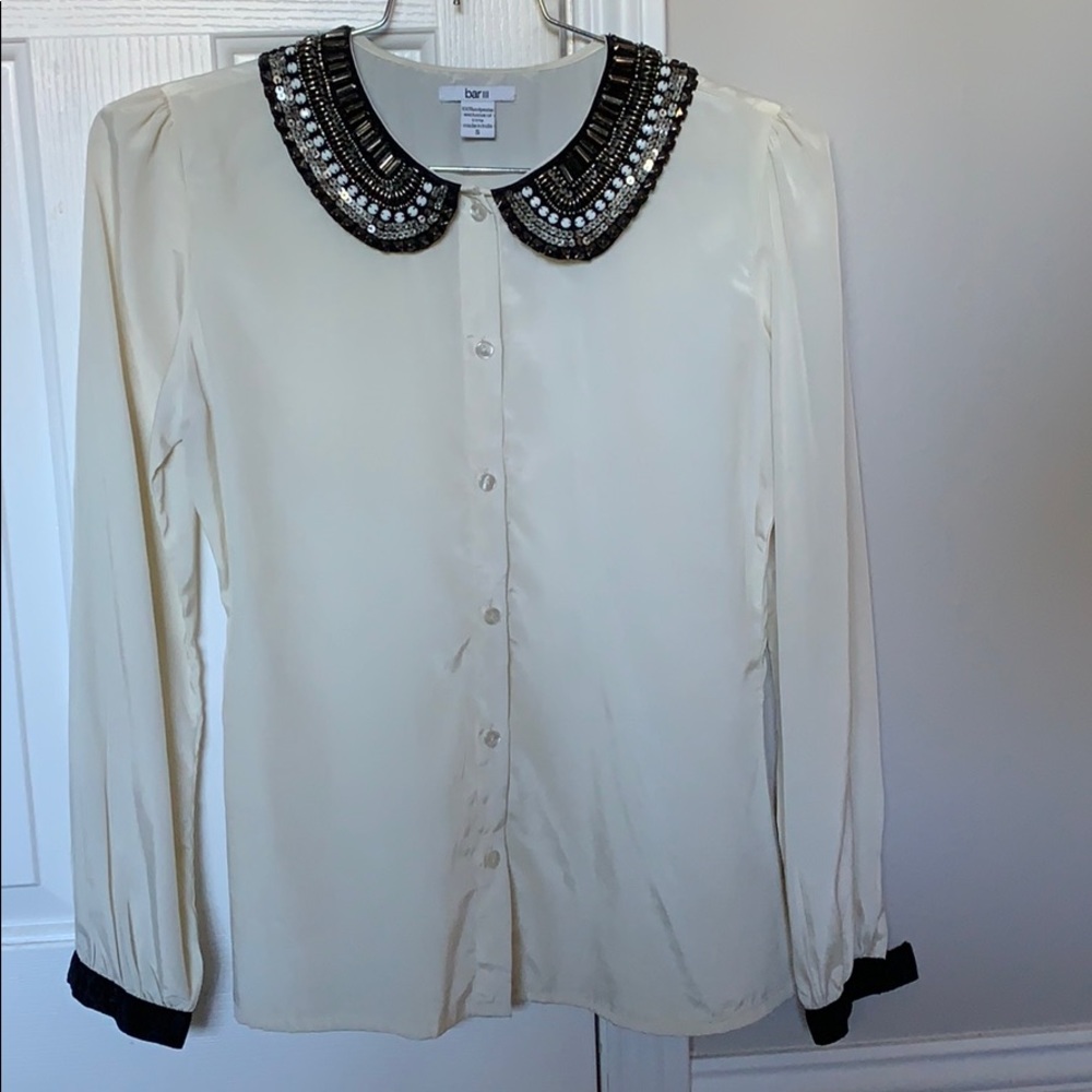 Bar III embellished collar button down
